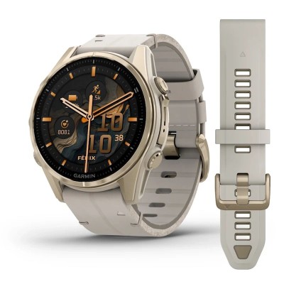Garmin fenix 8 43mm AMOLED Sapphire, Soft Gold with Limestone Leather Band 010-02903-40 Garmin fenix 8 43mm AMOLED Sapphire, Soft Gold with Limestone Leather Band 010-02903-40