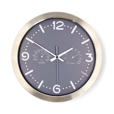 Nedis CLWA5226SS falióra, 30 cm átmérő, rozsdamentes acél, csendes szerkezet: óra, hőmérő, páratartamom mérő CLWA5226SS Nedis CLWA5226SS falióra, 30 cm átmérő, rozsdamentes acél, csendes szerkezet: óra, hőmérő, páratartamom mérő CLWA5226SS