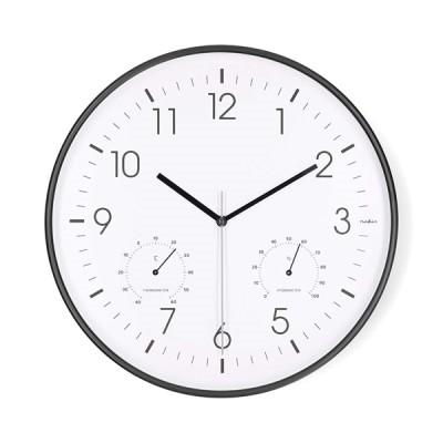 Nedis CLWA4226BK falióra, 30 cm átmérő, műanyag, csendes szerkezet: óra, hőmérő, páratartamom mérő CLWA4226BK Nedis CLWA4226BK falióra, 30 cm átmérő, műanyag, csendes szerkezet: óra, hőmérő, páratartamom mérő CLWA4226BK