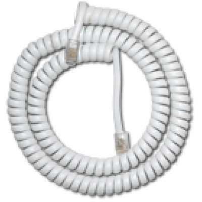 Telefon kézibeszélő zsinór 1,8m fehér Szerelt. rugós, spirális kábel, 1.8 m, fehér, 4P4C csatlakozó dugók.