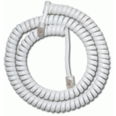 Telefon kézibeszélő zsinór 3,6m fehér Szerelt. rugós, spirális kábel, 3.6 m, fehér, 4P4C csatlakozó dugók.