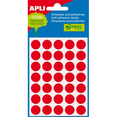 APLI Etikett, 13 mm kör, kézzel írható, színes, APLI, piros, 175 etikett/csomag