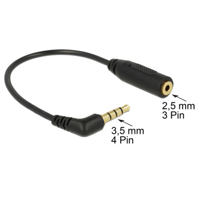 Delock Audio Cable Stereo jack 3.5 mm 4 pin male  Stereo jack 2.5 mm 3 pin female angled 65673