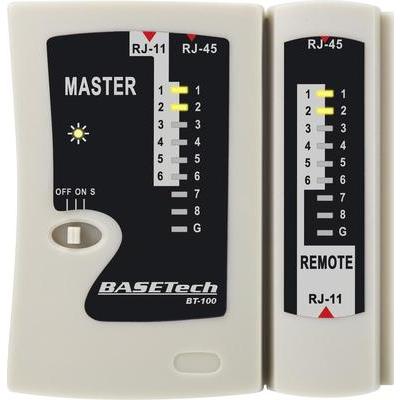 Kábelvizsgáló készülék, kábelteszter, RJ-45/RJ-11-hez, Basetech BT-100