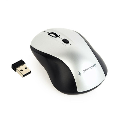 Gembird Wireless optical mouse MUSW-4B-02-BS, 1600 DPI, nano USB, black-silver MUSW-4B-02-BS