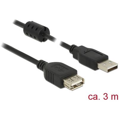 Delock USB 2.0 Hosszabbítókábel [1x USB 2.0 dugó, A típus - 1x USB 2.0 alj, A típus] 3 m Fekete Ferritmaggal