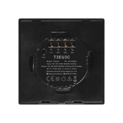 Sonoff TX T3 EU 3C Wi-Fi + RF háromgombos érintős kapcsoló fekete (SON-KAP-TXT33)
