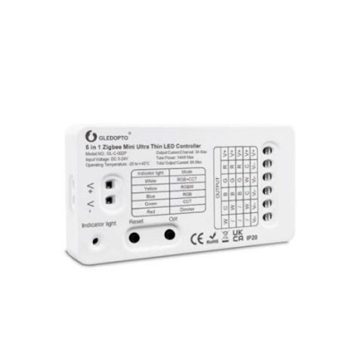 Gledopto Zigbee Pro 5-az-1-ben LED vezérlés (Zigbee+RF) 12V-54V DC, DIN-sín kompatbilis GLE-REL-C011P